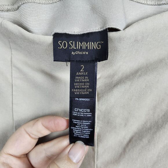 Chicos So Slimming Brigitte Ankle Pants Size 2 US 12 L Beige Pull On Flat Front - Picture 10 of 13